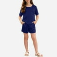 thumbnail image 1 of RKSTN Pyjama Fille Satin Col Rond Manches Courtes Haut de Pyjama avec Short Été Ensemble Deux Pièces (Marine, 9-10 Ans) Unisexe, 1 of 5