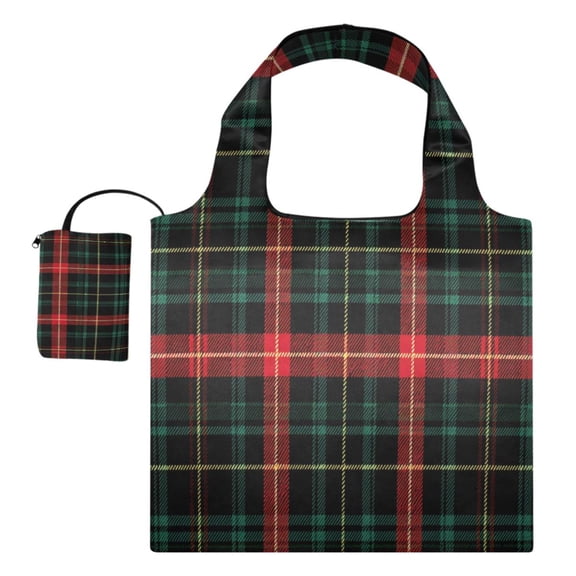 Large Capacity Print Tote Bag,Lightweight Portable Foldable Shopping Bag Red Green Tartan Plaid