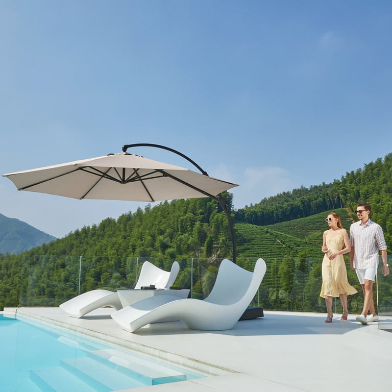 large hanging patio umbrella 10 Feet Offset with Base and Infinite Tilt-Beige gloss Brake Width (mm):90 BIQWBIC 32