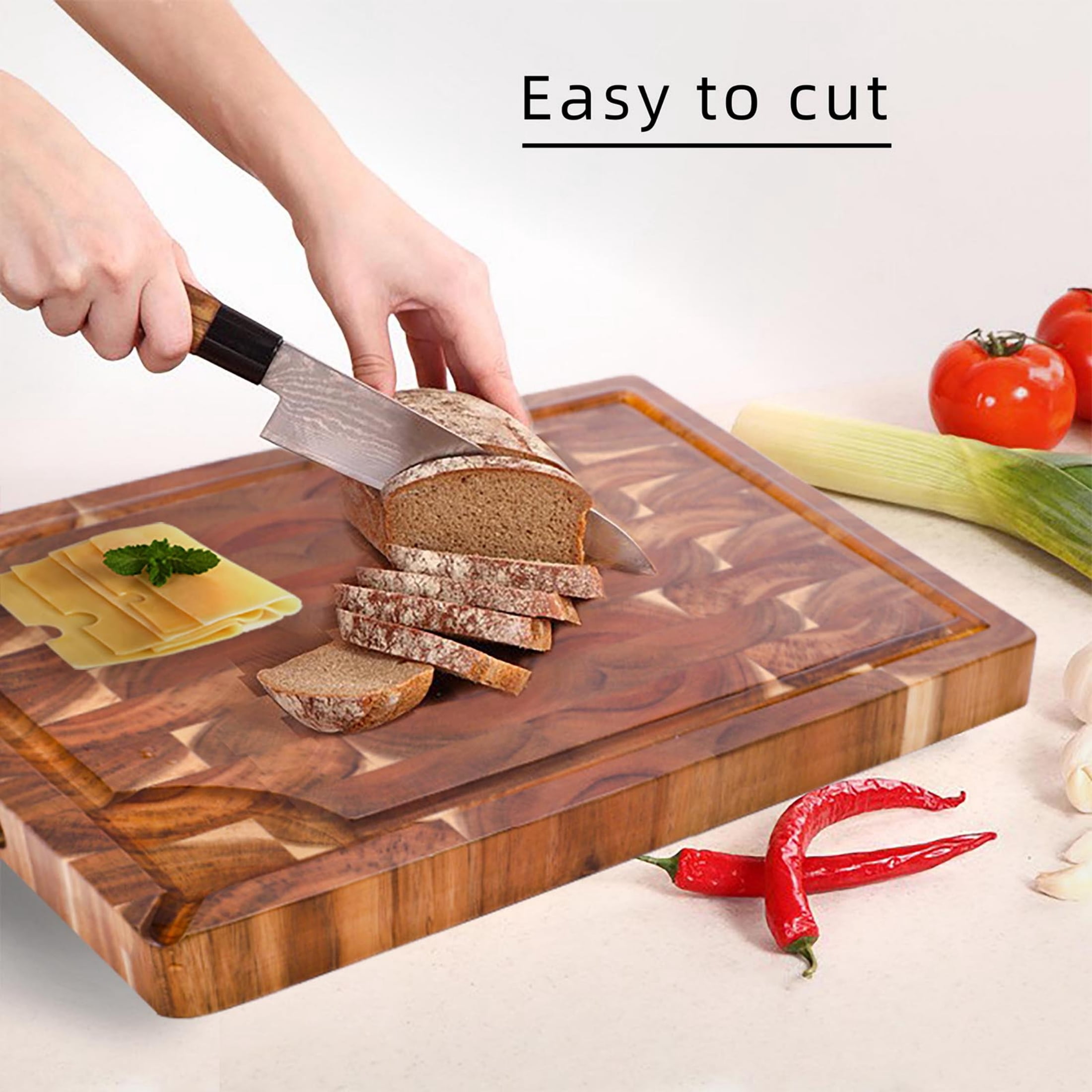 TJ POP End Grain Cutting Board 15"x11"x1.2'', Premium Acacia Wood Cutting Board with Juice Groove, TJ POP Medium Chopping Board for Kitchen, Butcher Block, 1.2" Thick