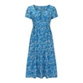 thumbnail image 4 of Amzcrzy Robes pour Femmes Robe Fleurie pour Femmes Robes pour Femmes Mode Féminine Imprimé Manches Shrot Robes Plissées Robe Longueur Genou Robes Midi pour Femmes, 4 of 6