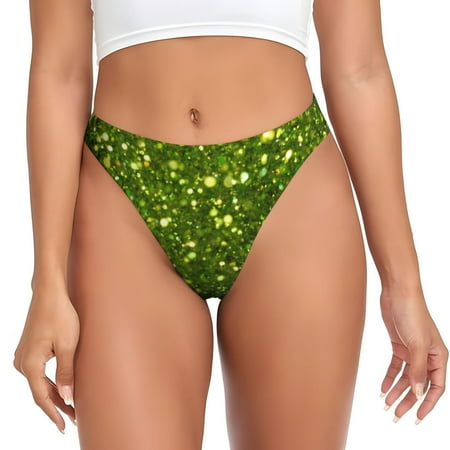 Adobk Green Glitter Sparkle Print Seamless Women Underwear Thongs No Show Ladies Thong No Line Breathable Comfortable Panties Undies for Women-XX-Large