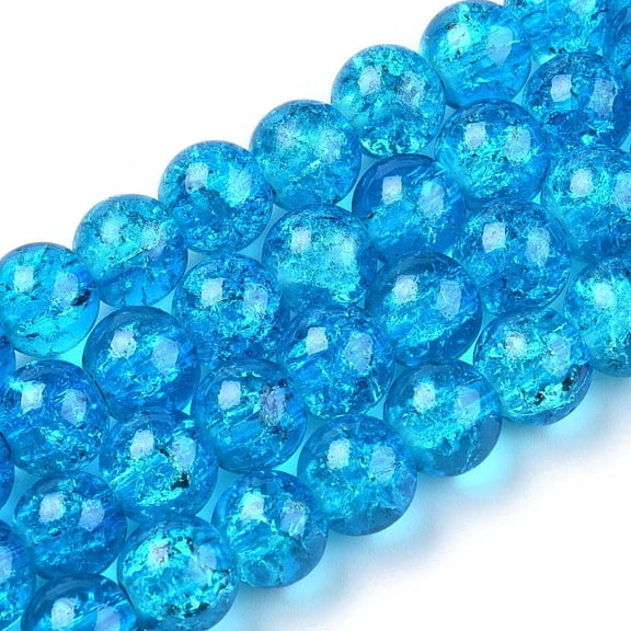 Spray Painted Crackle Transparent Glass Beads Strands Round Deep Sky Blue 8mm Hole: 1.3~1.6mm about 100pcs/strand 31.4 inch