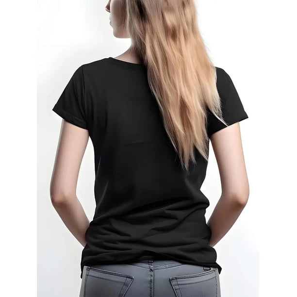 Camiseta de manga corta con estampado de mariposas rosa suave para mujer - Cuello redondo informal, mezcla de algodón y elastano elástico, lavable a máquina - Perfecta para primavera, verano y otoño,