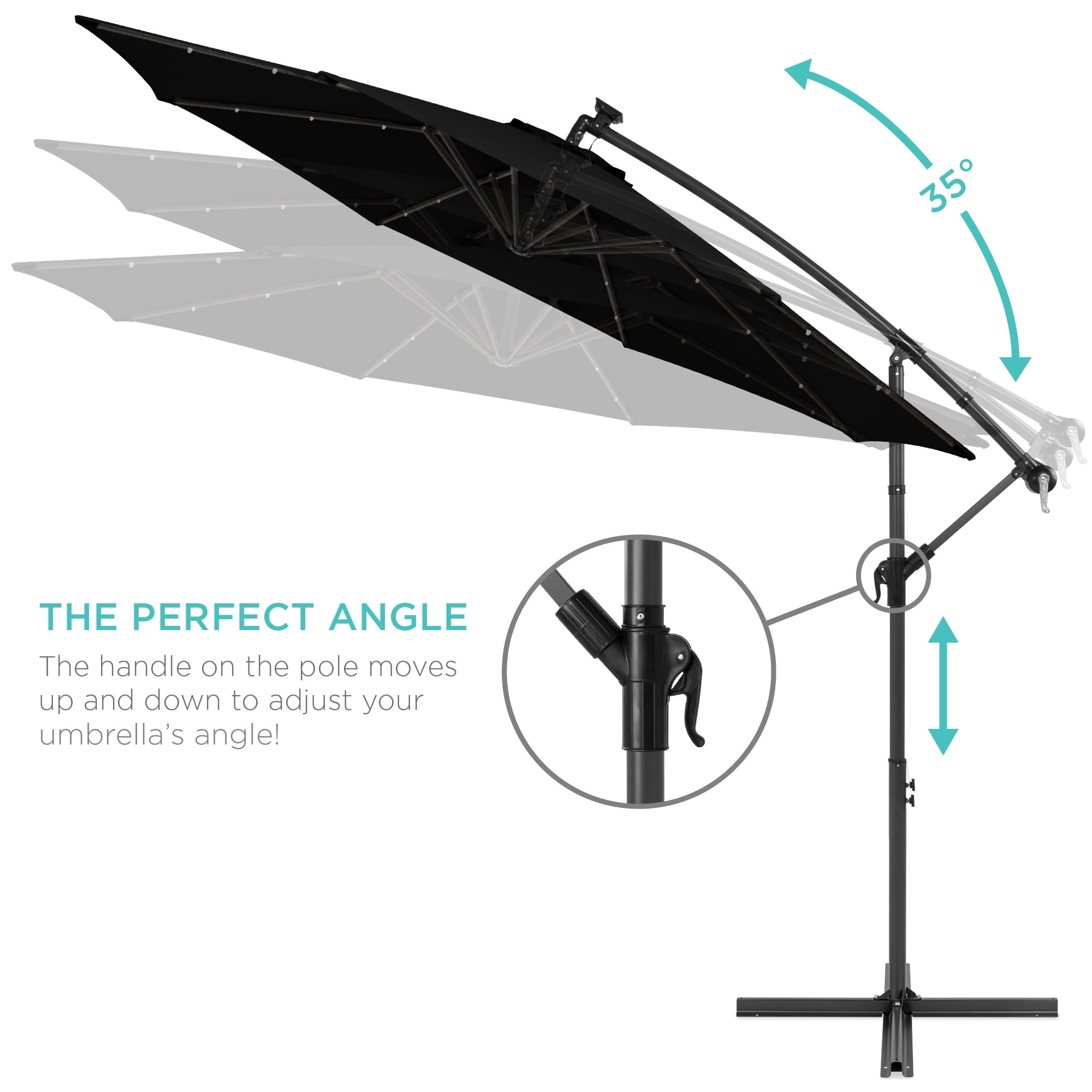 Best Choice Products 10ft Solar LED Offset Hanging Outdoor Market Patio Umbrella w/ Adjustable Tilt - Black