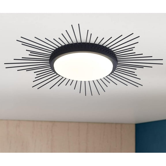 Aiwen 27.55'' Black Unique LED Flush Mount Ceiling Light Fixture Dimmable Modern Linear Shape Round Close to Ceiling Lighting w/ Acrylic Shade Bedroom Living Room Hallway Kitchen Dining Room Foyer