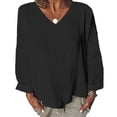 thumbnail image 2 of ATOYSOY Women's Long Sleeve Basic Tees Fall Plus Size Tops V Neck Blouses Casual Cotton Lined Tunic Activewear Fashion Workout Solid Color Loose Pullover Dressy Black M, 2 of 6