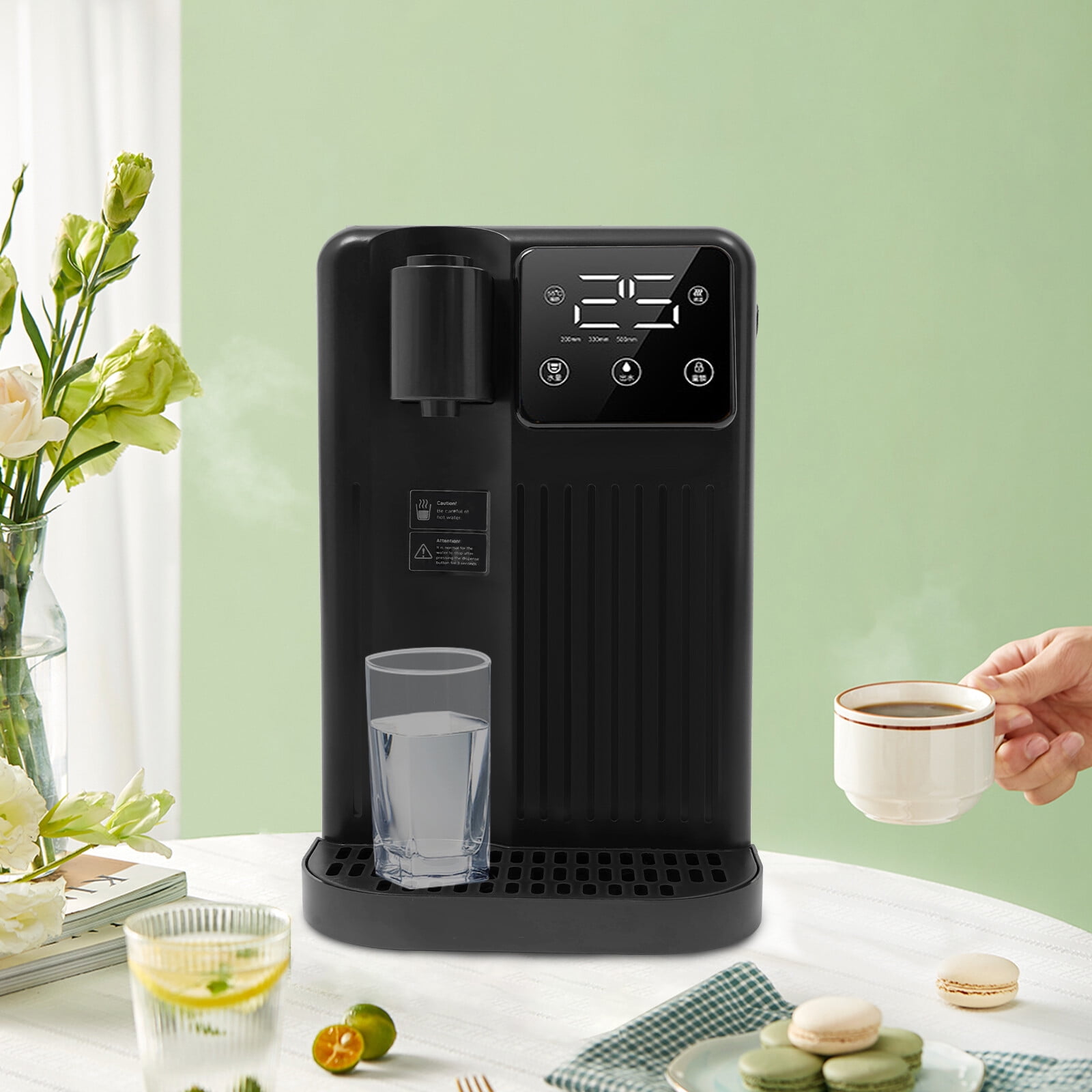 Instant Hot Water Dispenser, 3L/0.79-Gallon Desktop Water Dispenser 1700W Adjustable Water Output&Temperature Water Tank 3s Quick Heating Hot Water Filter System (Black)