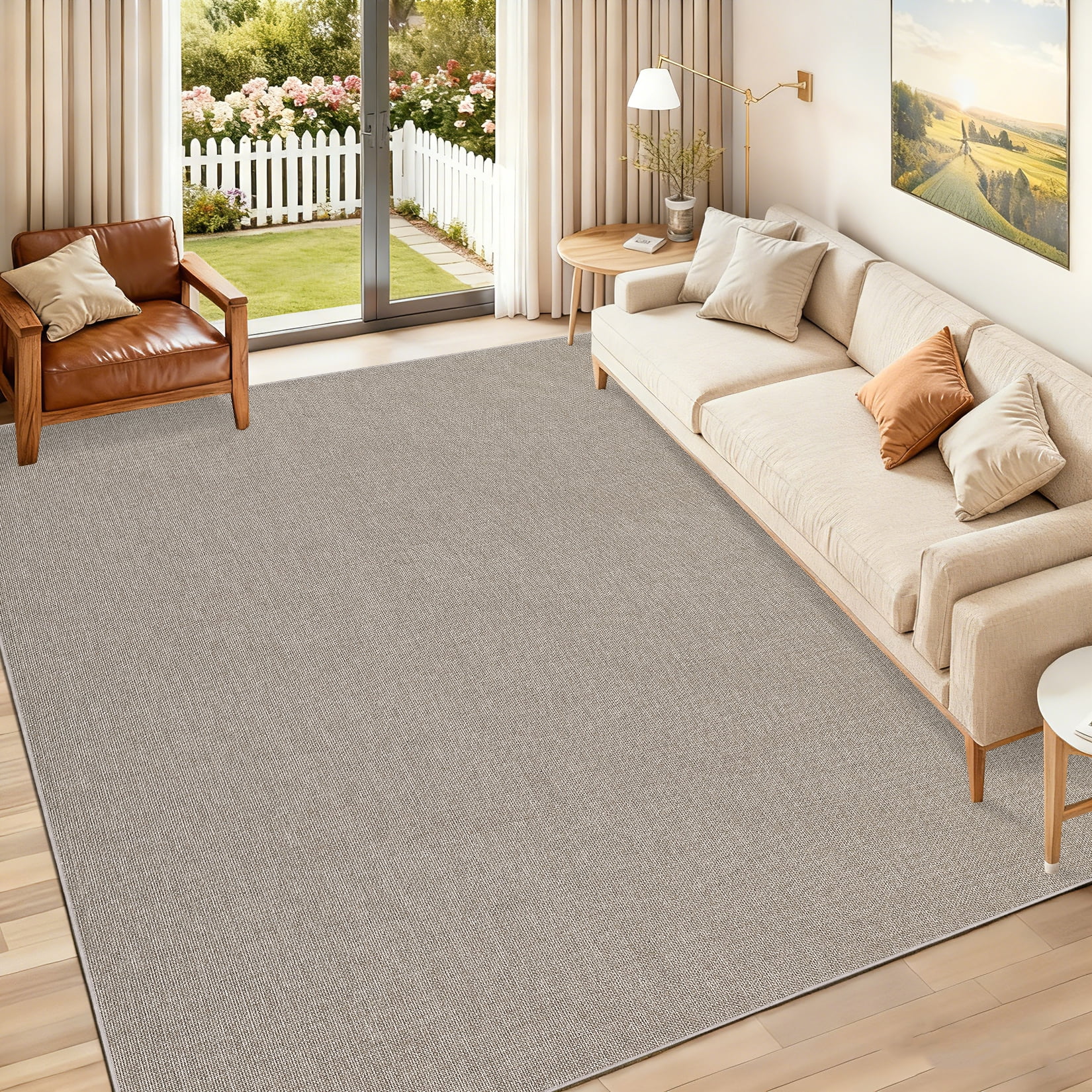 Garvee 8'x10' Modern Solid Color Area Rug Minimalist Woven Textured Carpet, Washable Rug Non Slip Low Pile Indoor Mats for Living Room Bedroom Dining Room, Beige