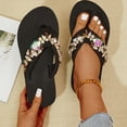 thumbnail image 4 of Domuza Flower Rhinestone Wedge Flip flops For Womens Trendy Summer Boho High Heel Platform Non slip Beach Thong Sandals Crystal Jeweled Sandal Shoes Black 7（EU-38）, 4 of 7