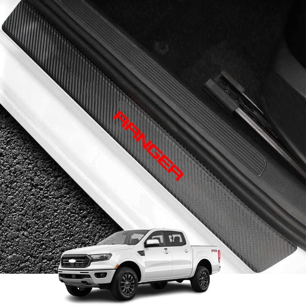 Kakash Custom Interior Accessories for Ford Ranger 2019 2020 2021 2022 2023  Leather Car Door Sill Trim,4D Carbon Fiber Leather Door Entry Guard Sticker  4 Pieces/Set(Red) 