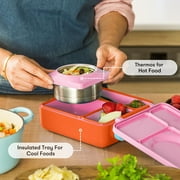 OmieBox Bento Box للأطفال - صندوق غداء بينتو معزول مع جرة طعام حرارية مقاومة للتسرب - 3 حجرات، منطقتان لدرجة الحرارة - Pink Berry من OmieLife