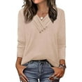 thumbnail image 3 of Women Long Sleeve Tunic Shirts Fall Outfits V Neck T Shirts Button Down Tunic Tops Fashion Clothing Business Tops Casual Loose Work Clothes Sweatshirt, 3 of 4
