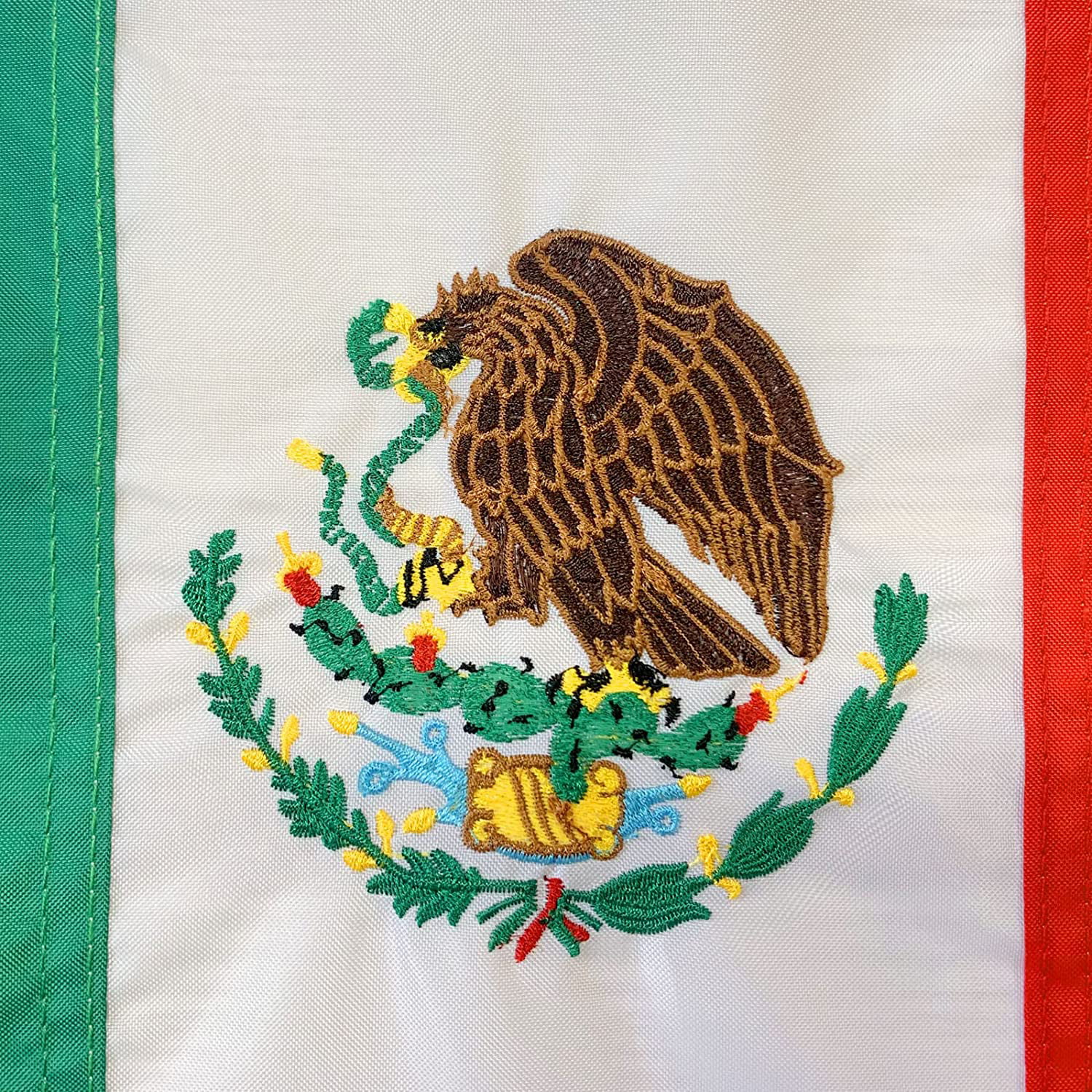 AGUIFLGS Mexico Flag 3x5 Outdoor Made in USA Mexican Flags Embroidered, Heavy Duty 210D Nylon,Sewn Stripes, Stronger Brass Grommets,4 STI