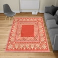 thumbnail image 2 of Greek Key Turkish Area Rug, Ancient Grecian Meandros Pattern Intricate Lines Floral Cultural Artwork, Soft Carpet for Living Room Decor with Distressed Look, 5.2' X 7.6', Vermilion Ecru, by Ambesonne, 2 of 4