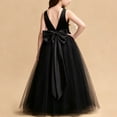 thumbnail image 7 of Girls Princess Dresses Cozy Satin Tulle,V Neck Back Big Bow Floor Length Wedding Flower Party Pageant Gown Black 7-8Years, 7 of 7