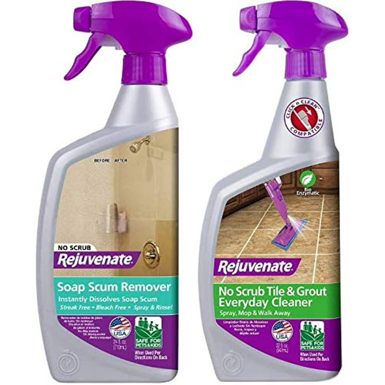 Rejuvenate Scrub Free Soap Scum Remover Non-Toxic Non-Abrasive Cleaning  Formula – 24 Ounce & Non-Toxic Bio-Enzymatic Safe And Scrub Free Tile And  Grout Cleaner Lightens And Brightens Every Time – 