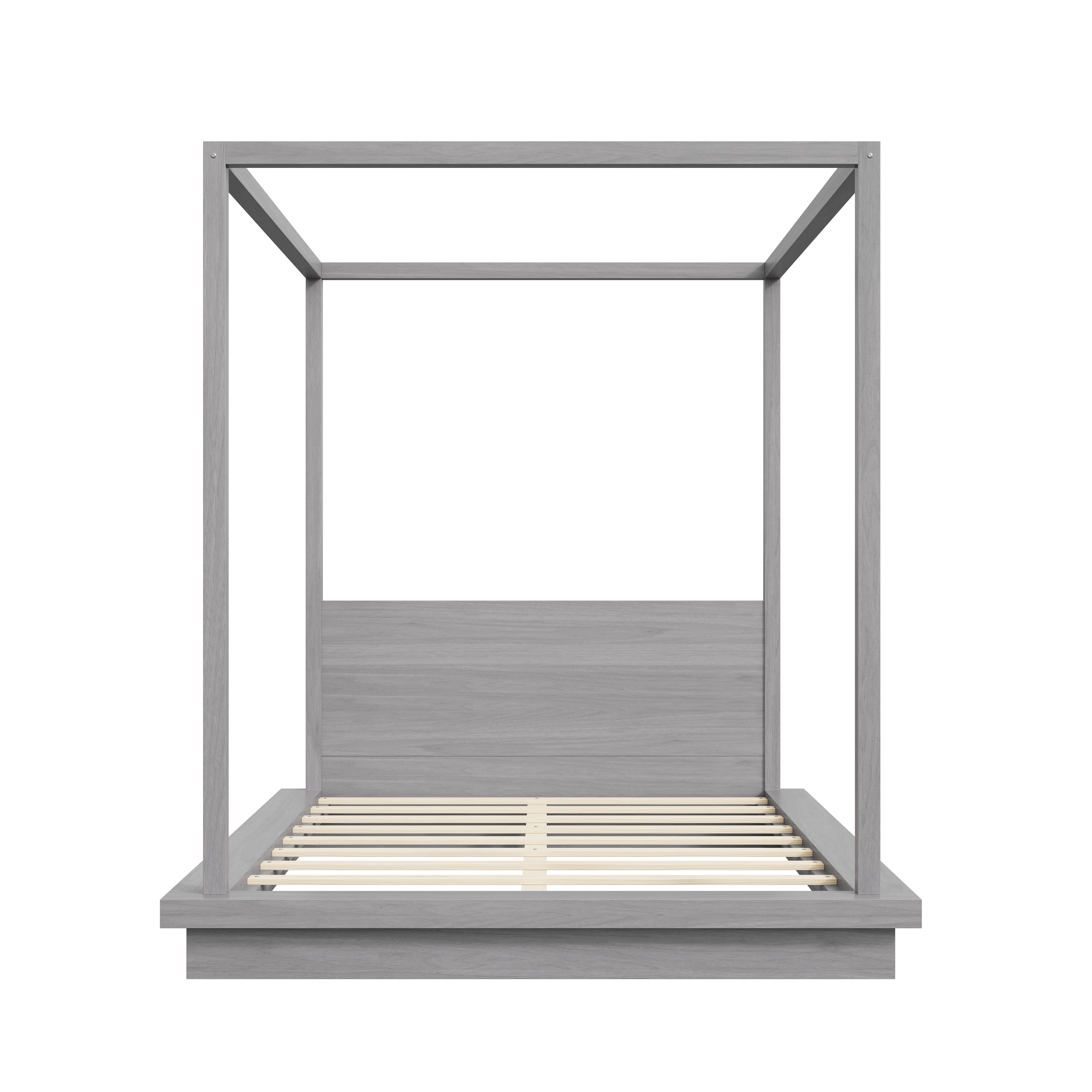 Euroco Wood Queen Size Canopy Bed, Four Poster Platform Bed, No Box Spring Needed, Gray