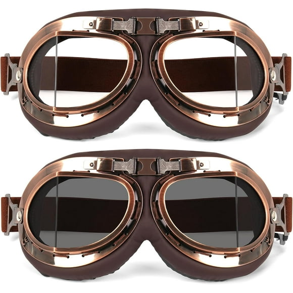 Motorcycle goggles, 2-pack, retro style, pilot style, cruiser style, scooter style, all-terrain vehicle off-road motorcycle helmet goggles.,Brown