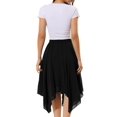 thumbnail image 3 of Women's Asymmetrical Hem Elastic Waist Chiffon Flowy Vintage Handkerchief Hemline Midi Skirts L Black, 3 of 4