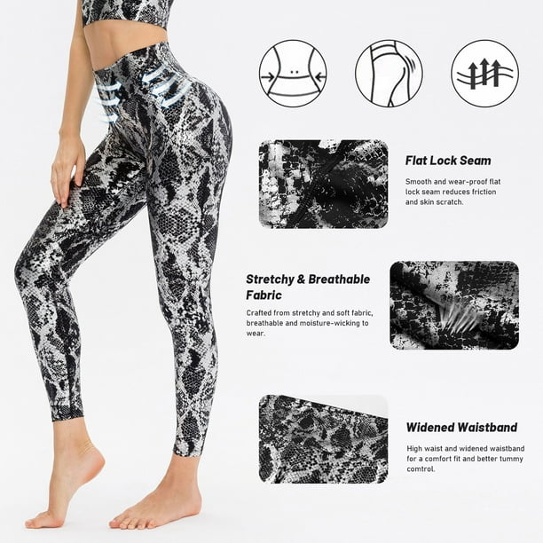 Women Yoga Pants Snakeskin Print High Waist Butt Lifting Leggings -wicking  Running Workout Tights