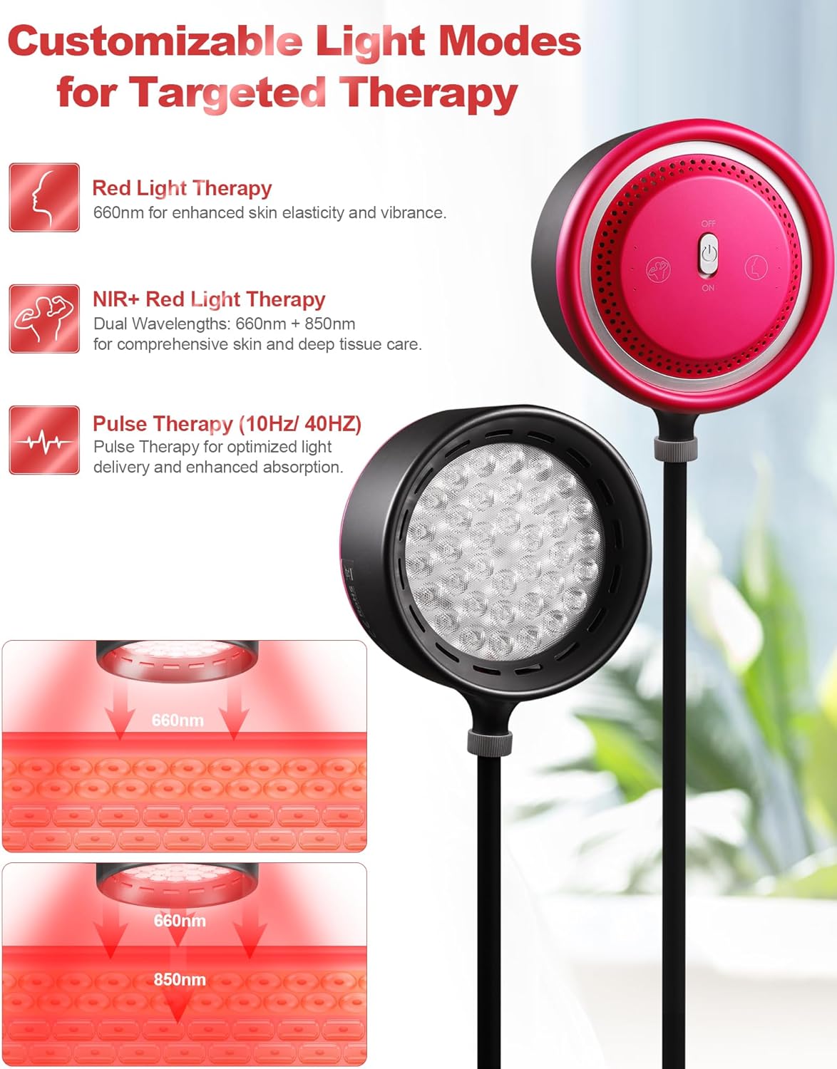 Infrared Light  for Face Dual-Mode 660nm & 850nm Near Infrared & Red Light Lamp for Skin Revitalization and Care with Adjustable Stand Remote & Touch Control Timer Eye Protection Glasses