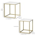 thumbnail image 3 of HOMCOM Modern Square Nesting Coffee Table Set with Faux Marbled Top and Metal Frame, White, 3 of 10