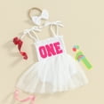 thumbnail image 3 of IDOPIP Baby Girls 1st Birthday Outfit Spaghetti Straps Romper Dress with Headband Cake Smash Outfit, 3 of 4