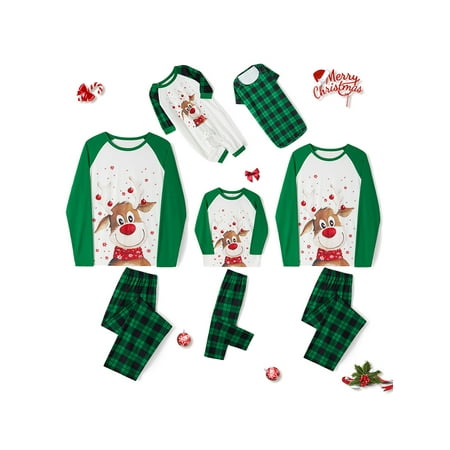 

Diconna Christmas Family Matching Pajamas Sets Long Sleeve Elk Print Xmas Tops Plaid Pants XMAS Sleepwear Pjs