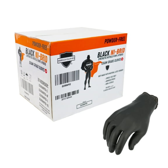 Synthetic Vinyl Exam Powder-Free Nitrile Disposable Gloves, Black, Medium, 5 Mil, Pack of 48000