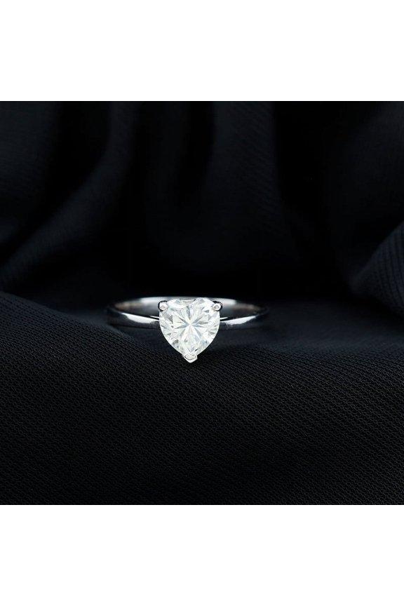 ry 14K White Gold Plated Wedding Rings for Women - 1.80 Ct Heart Cut Moissanite Ring for Women - Single Diamond Daily Wear Rings - Solitaire Engagement Wedding Fine Rings