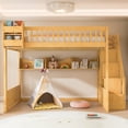 thumbnail image 4 of Harper & Bright Designs Queen Size Wooden Loft Bed with Staircase and Wardrobe, High Bunk Bed with Under-Bed Space and Convenient Storage Open Shelves for Boys Girls Bedroom, Natural, 4 of 15