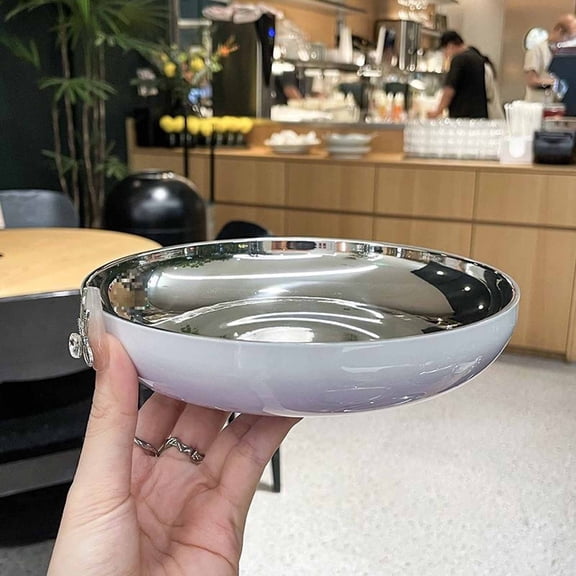 Stainless Steel Gradient Color Double-Layer Anti-Scald Round Dinner Plates for Home & Everyday Meals Purple L (9 Inch)