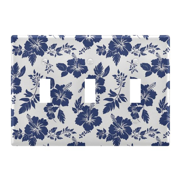 Hibiscus Flowers Pattern Toggle Switch Wall Plate 3-Gang Unbreakable Durable PC Flush Fit Round Edge 4.48x6.37in