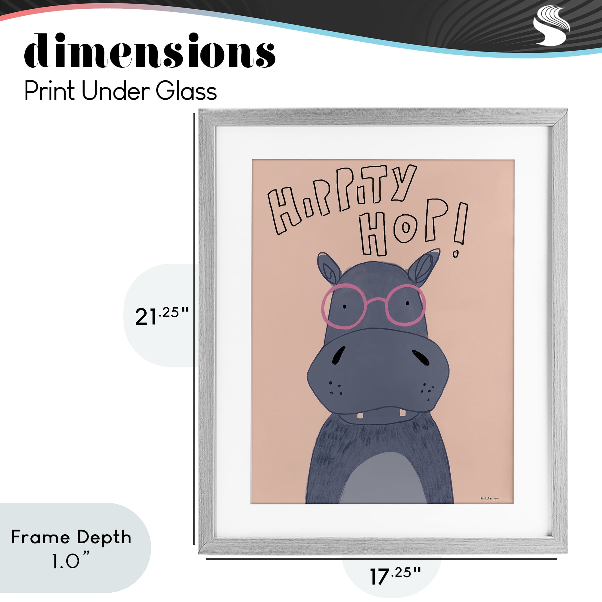 Stupell Industries Hippity Hop Hippo Gray Framed Print Under Glass, design by Rachel Nieman
