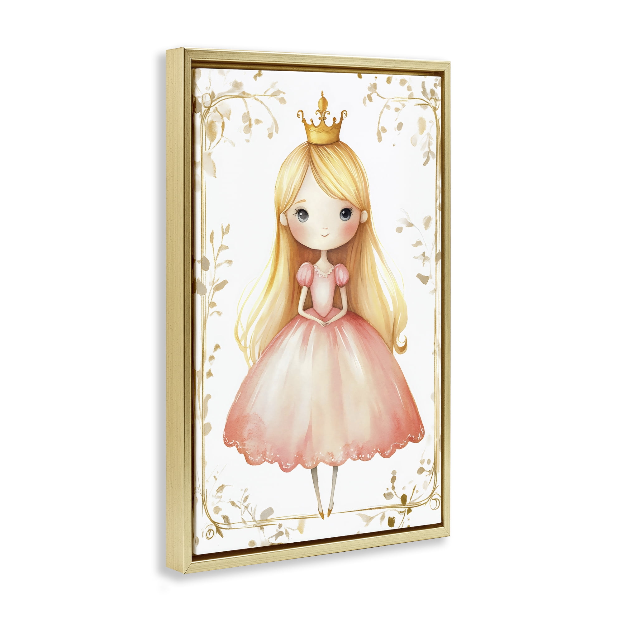 Stupell Industries Golden Crown Fairytale Princess Gold Framed Floater Canvas Wall Art, design by Creative Studio