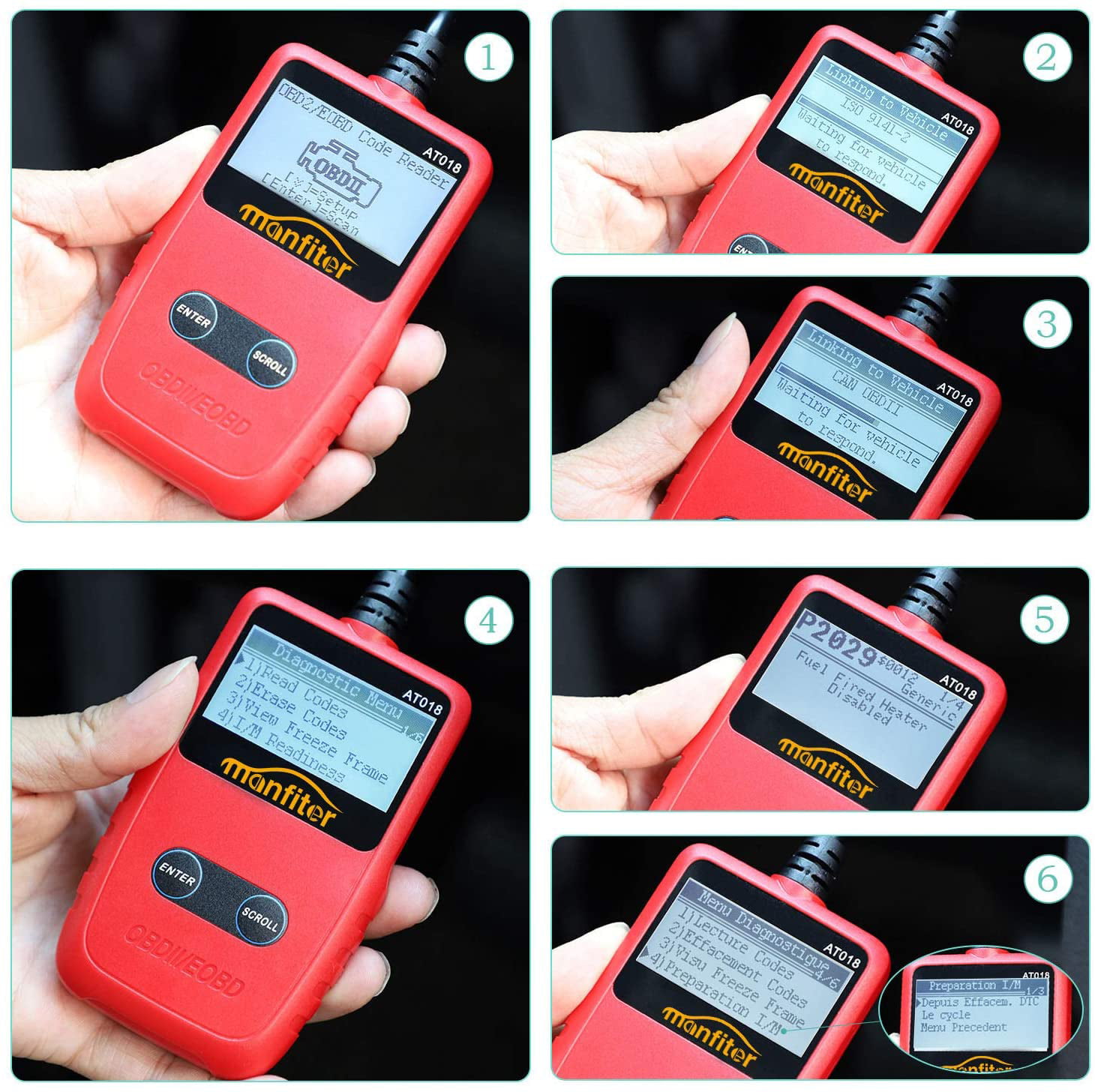 Manfiter OBD2 Scanner Check Engine Fault Code Reader, Read Codes Clear Codes,  View Freeze Frame Data, I/M Readiness Smog Check CAN Diagnostic Scan Tool,  Universal 