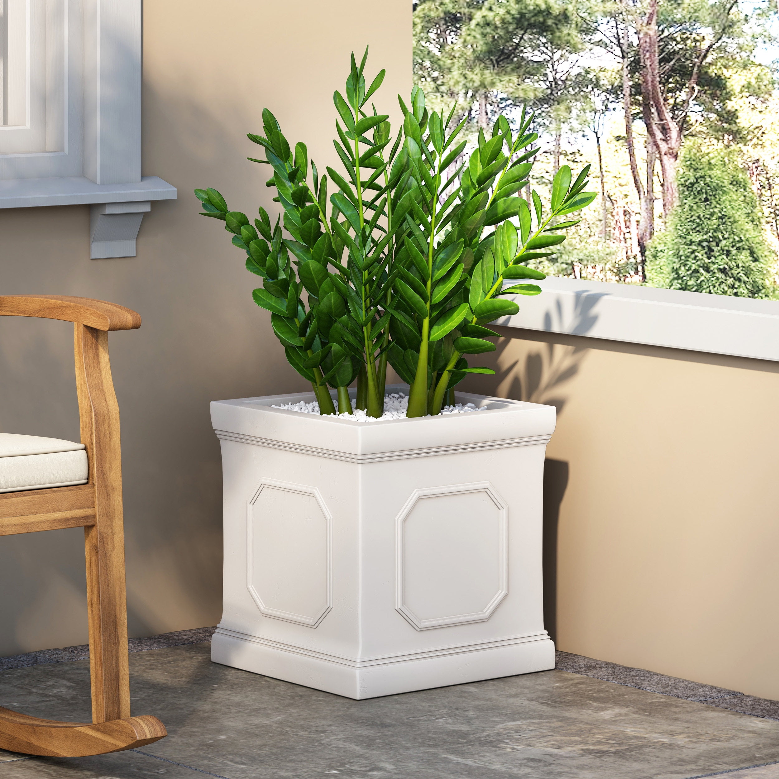 GDF Studio Greg Outdoor Cast Stone Planter, Antique White Large