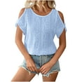 thumbnail image 2 of Gyedtr Tops For Women Women'S Tops Women'S New Solid Color Pullover Off Shoulder Hollowed Out Batball Sleeve T-Shirt For Women Womens Plus Size Tops XXL(2XL), 2 of 6