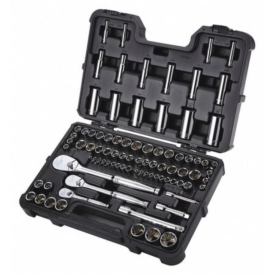 WESTWARD 53PN73 1/4 in, 3/8 in, 1/2 in Drive Socket Set, SAE/Metric, 86 pcs