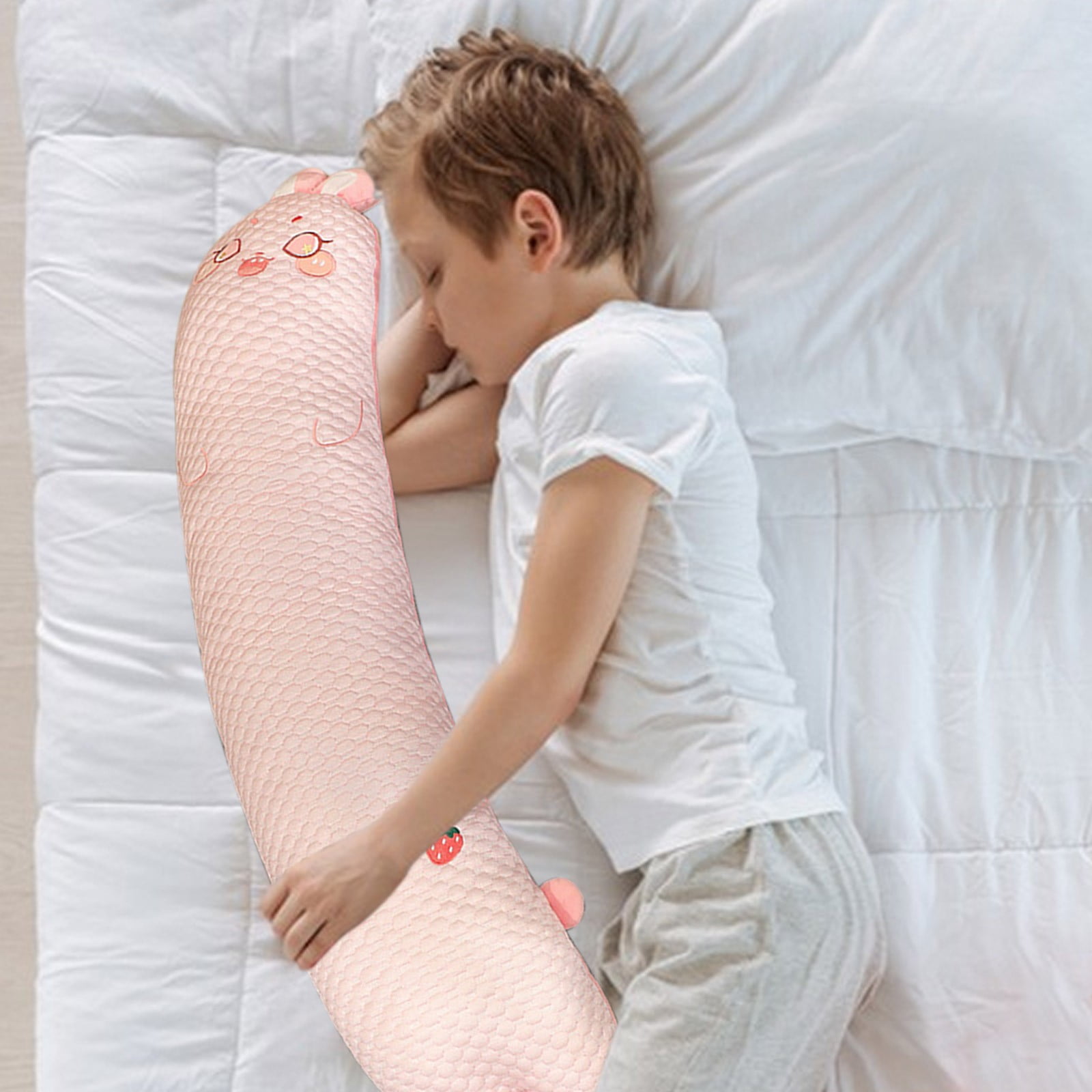 Qocolhg Cooling Body Pillow for Adults - Soft Long Bed Pillows Insert for Sleeping - Shredded Memory Foam & Removable Washable Cover - Swan Shaped Pregnancy Side Sleeper Pillow 31.5 Inch (Pink)
