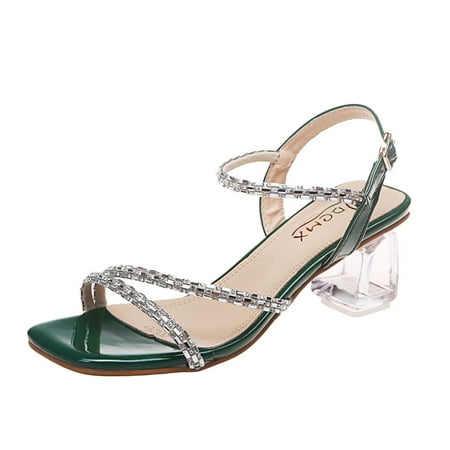 

Womens Sandals Fashion Womens Breathable Lace Up Shoes Chunky Heels Casual Sandals Women S Sandals Pu Green 40