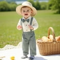 thumbnail image 2 of Ulanda Fall Outfit Newborn Baby Boy Gentleman Long Sleeve Bow Tie Romper Plaid Suspender Pants 2Pcs Christmas Clothes Set (Green, 12-18 Months), 2 of 9