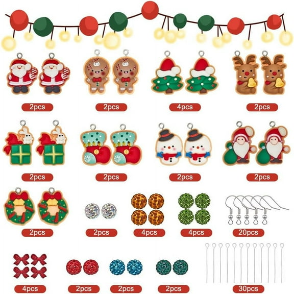 1set Christmas Theme Resin & Polymer Clay Rhinestone Dangle Earring Making Kits Mixed color 28x20x6mm Hole: 2mm