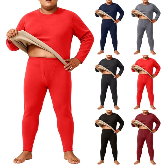 XUNKUSGA Mens Thermal Underwear Set Thick Warm Fleece Lined Base Layer Men High‑Stretch Thick Warm Top & Long Pants 2 Piece Set for Skiing Hunting Outdoor Sleepwear S