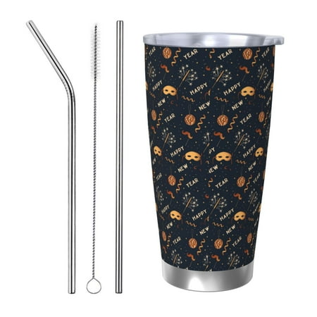 

Tideii New Year for 20OZ Car Cup Stainless Steel Cold and Hot Cup with Lid Suitable for Outdoor and Home Unisex-Straw Three-piece Set