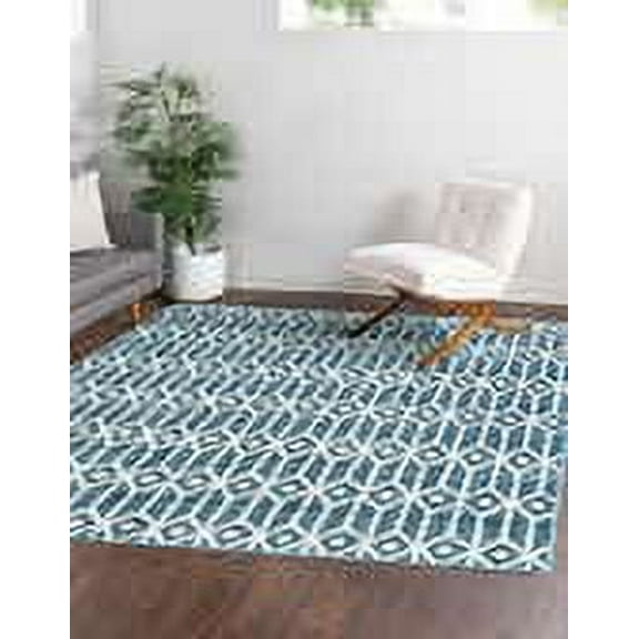 Unique Loom Matrix Trellis Collection Area Rug - Diamonds (5' 3" Square Blue/Light Blue)