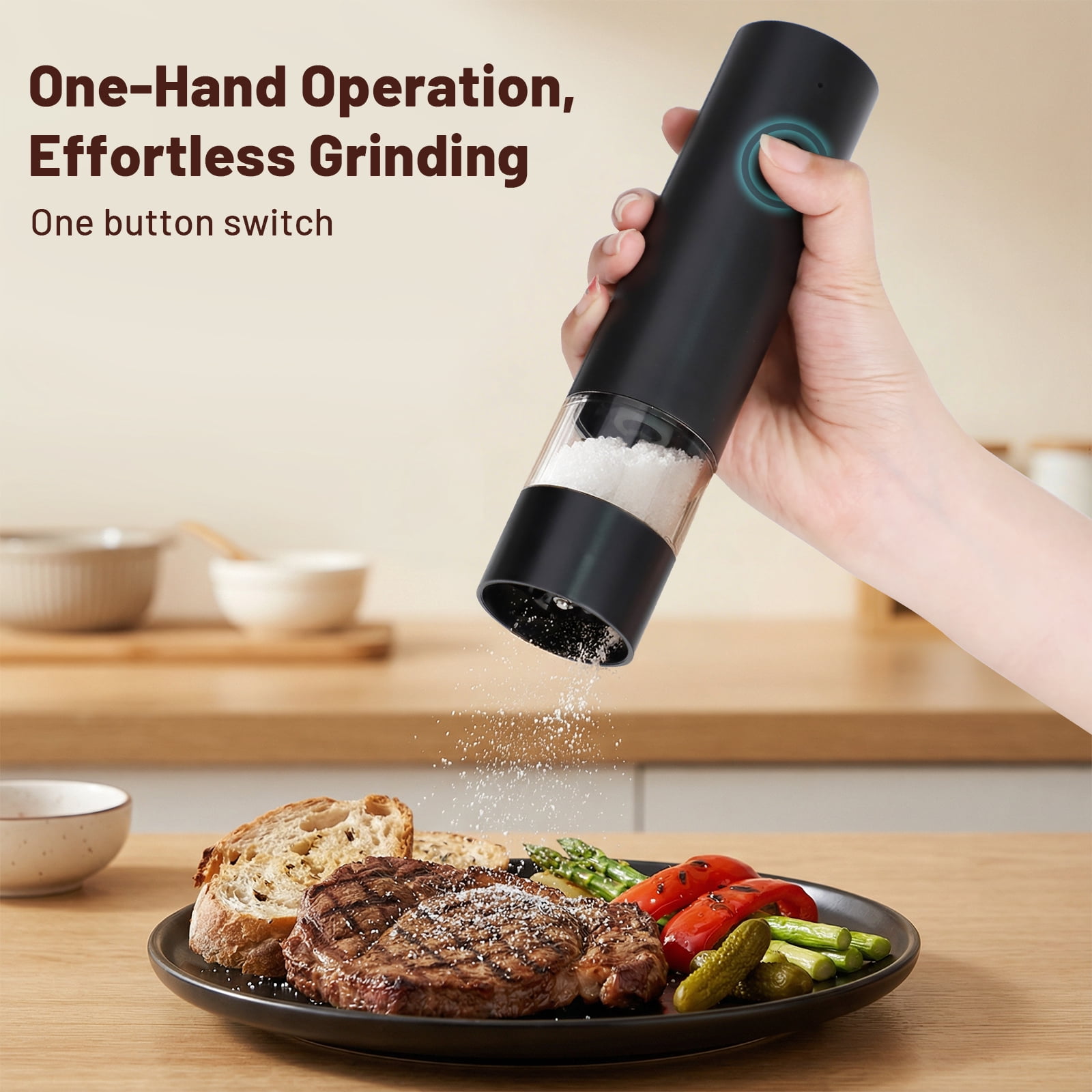 Adjustable Electric Spice Grinder Set (2-Pack) - Ceramic Core, Type-C Rechargeable, 5 Grind Settings for Home Cooking & Gifting