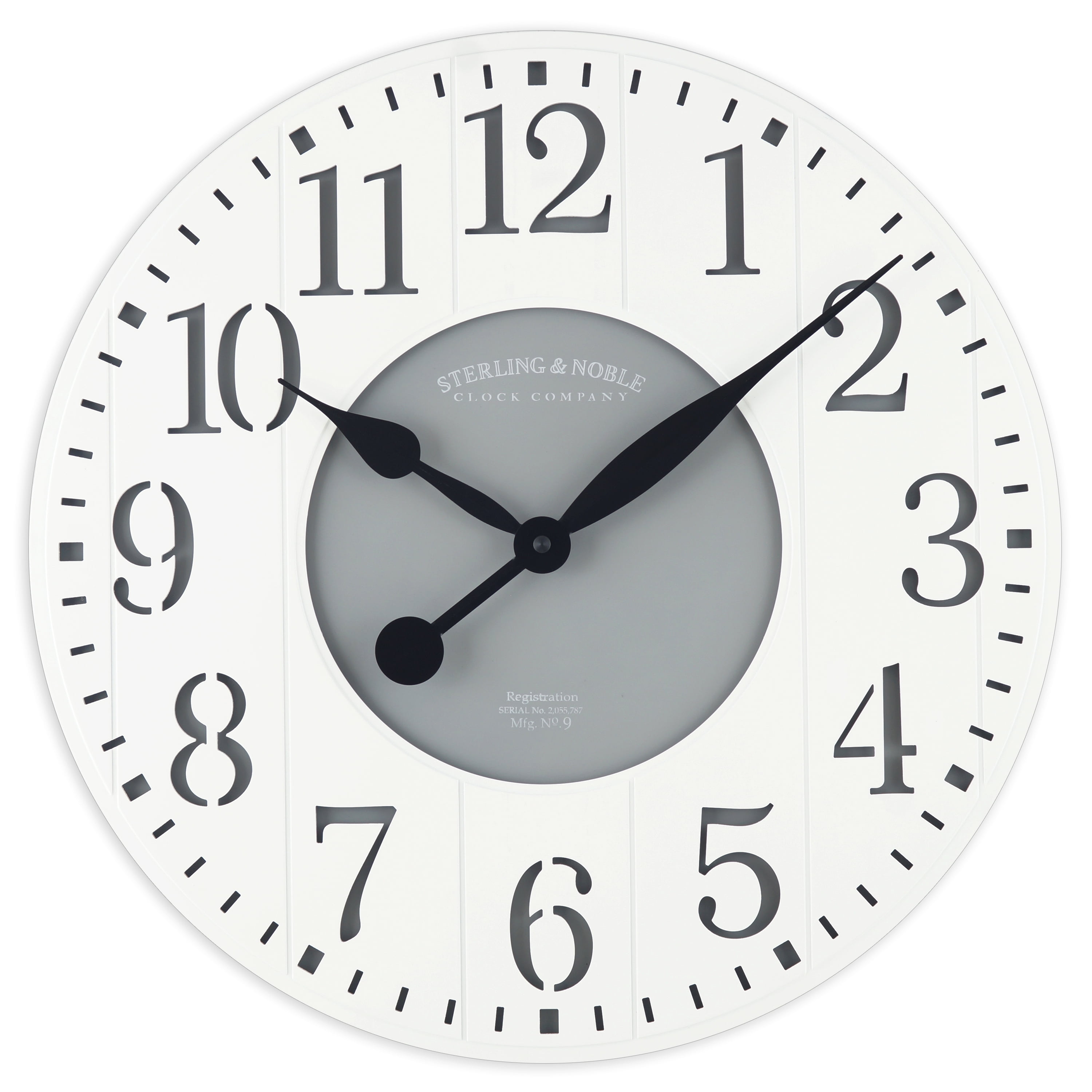 Mainstays Indoor Round 23.5' White and Gray Arabic Wainscot Farmhouse Wall Clock with Quartz Movement