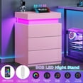 thumbnail image 2 of Afuhokles Set of 2 Nightstand with Charging Station and LED Lights,Night Stand with Sliding Top,Bedside Table with Drawers,Modern End Side Table for Bedroom,Pink, 2 of 7